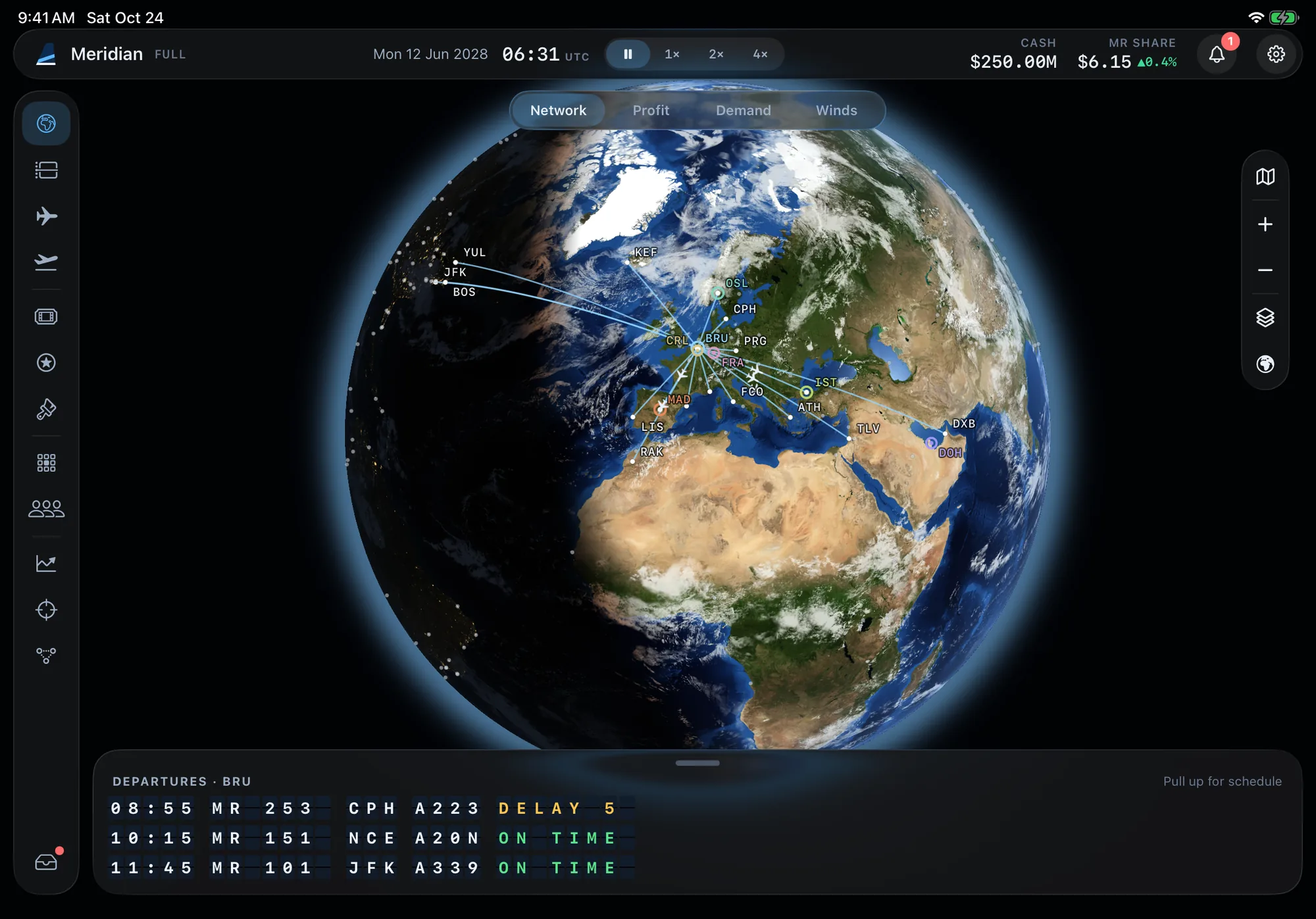 Satellite globe with the network from Brussels