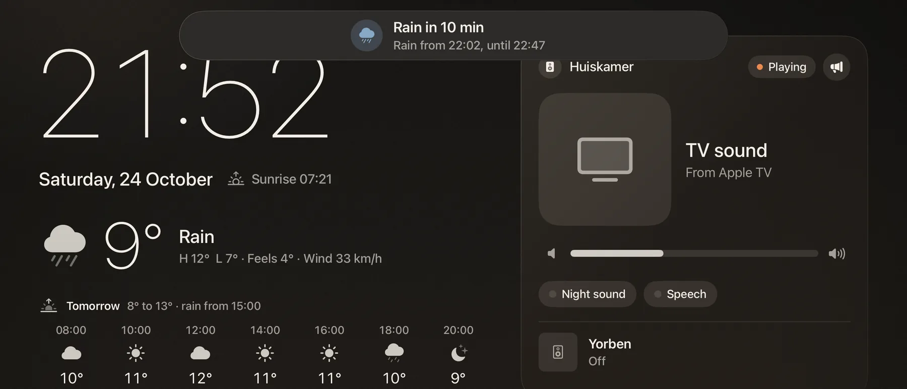 Rain warning pop-up in the fireside look
